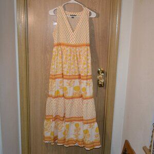 Chelsea & Theodore 100% Cotton Orange Mix Print Floral Vacation Maxi Sun Dress